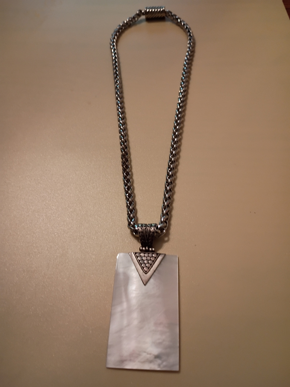 Gorgeous Sterling Mother of Pearl Pendant, Stainless Steel Wheat Chain EXC MustC